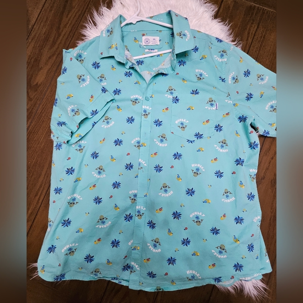 Hurley Men's Aqua Tropical Print Shirt